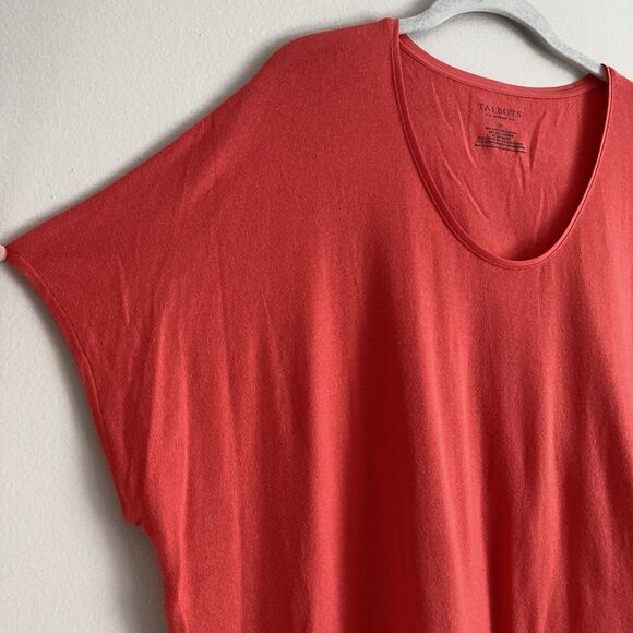 Talbots Plus Size 3X Coral Scoop Neck Short Sleeve Blouse Sheer Hem Classic - Picture 3 of 9